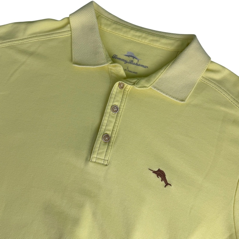 Tommy Bahama Mens‎ L Polo Shirt Yellow Short Sleeve Marlin Logo Embroidered